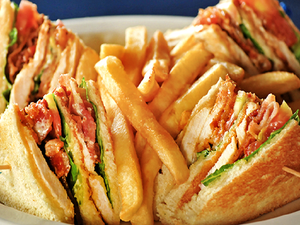 THE CAFE CLUB SANDWICH (NonVeg)- Served with Fries, Coleslaw and Ketch up