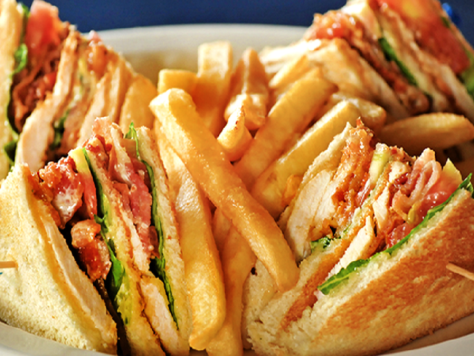 THE CAFE CLUB SANDWICH (NonVeg)- Served with Fries, Coleslaw and Ketch up