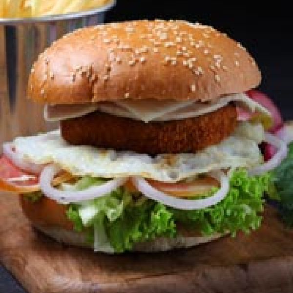 JUMBO SUPREME CHICKEN BURGER - Served with Fries, Coleslaw & Ketch up