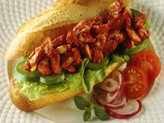 TANDOORI CHICKEN TIKKA SANDWICH - Served with Fries, Coleslaw and Ketch up